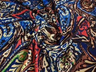 Ткань Трикотаж восточный орнамент, синий, пог. м. (т20, 12832, дА37 цв1)