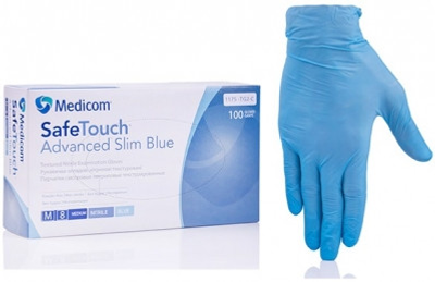Рукавички оглядові нітрилові текстуровані SafeTouch Advanced Slim Blue Блакитний (3,6 г) розмір M (00127)