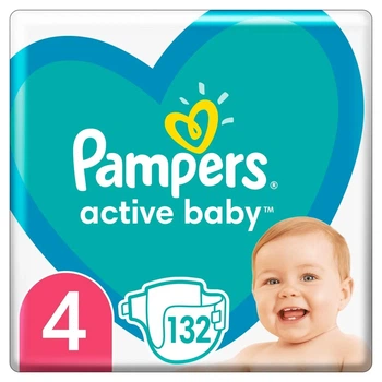 Подгузники Pampers Active Baby Размер 4 Junior Extra Sleep 132 штуки Maxi 9-14 кг