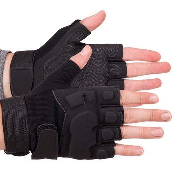 Щільні тактичні армійські рукавички з відкритими пальцями на липучці для риболовлі полювання PRO TACTICAL чорні АН8811 розмір М