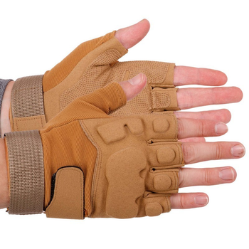 Щільні тактичні армійські рукавички з відкритими пальцями на липучці для риболовлі полювання PRO TACTICAL хакі АН8811 розмір XL
