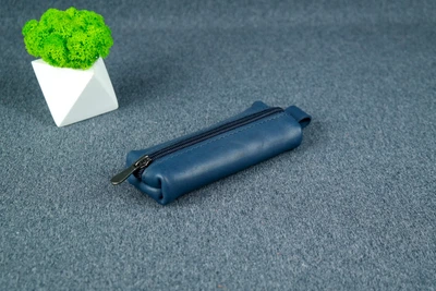 Ключница на молнии, кожа Итальянский Краст, цвет Синий