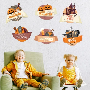 Наклейки для Хеллоуїна Моторошний Halloween глянцева (вінілові наклейки гарбуза труну замок) Набір М 1100х500мм