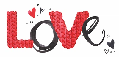 Вінілова наклейка текст Любов (love сердечки в'язаний текст) самоклеюча Набір М 400х185 мм глянцева