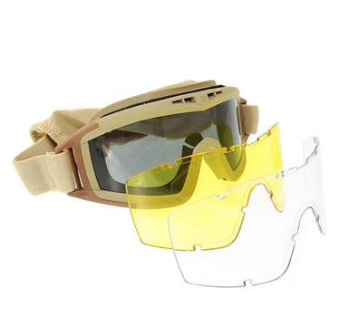 Очки тактические маска защитные для Армии ЗСУ Attack 3 стекла в комплекте цвет Кайот M-3