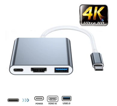 Переходник Type-C на HDMI USB 3.1, PD 87W адаптер для MacBook Apple Type-С USB-хаб 4K (TypeC-HUB-3in1-GR)