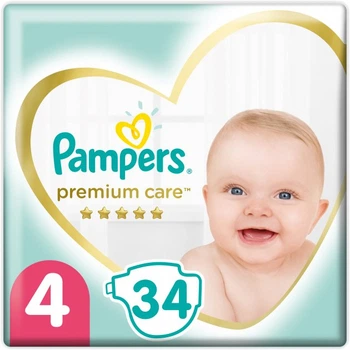 Подгузники Pampers Premium Care Размер 4 Heart Quilts 34 штуки 9-14 кг Мягкие