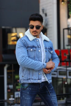 Куртка мужская джинсовая на меху I8 Denim светло-синяя батальная L