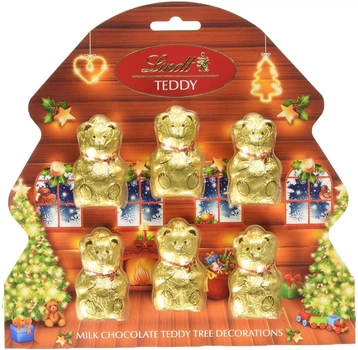 Шоколадные мишки на елку Lindt Teddy Tree Decorations 6 очаровательных миниатюрных мишек Lindt из молочного шоколада 60 г