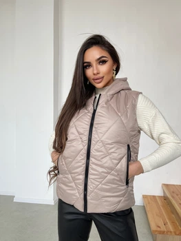 Жилетка женская стеганая с капюшоном K&ML 35 XL - XXL ( 50 - 52 ) Пудровый
