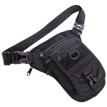 Маленькая тактическая нейлоновая сумка на пояс плечо военная охотничья для мелочей SILVER KNIGHT черная АН176