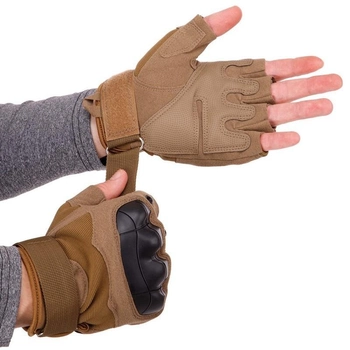 Защитные тактические военные перчатки без пальцев с защитными костяшками для охоты PRO TACTICAL хаки АН8805 размер М