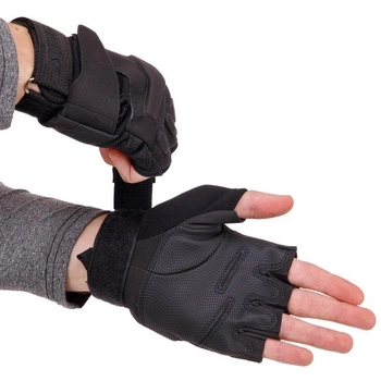 Захисні тактичні військові рукавички без пальців для полювання риболовлі BLACKHAWK чорні АН4380 розмір М