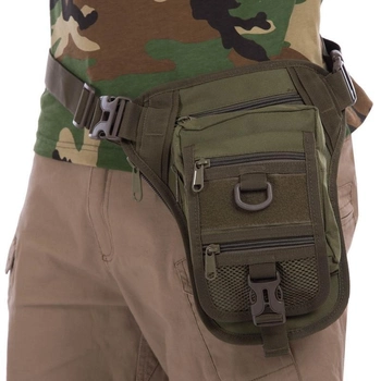 Маленькая тактическая нейлоновая сумка на пояс бедро плечо военная охотничья для мелочей SILVER KNIGHT оливковая АН176