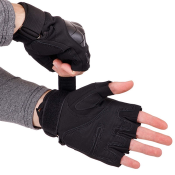 Защитные тактические военные перчатки без пальцев с защитными костяшками для охоты PRO TACTICAL черные АН8805 размер М