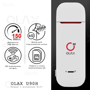 3G/4GLTE WiFi модем OLAX U90H LTE | Скорость до 150 Мбит/с (Cat.4) | Выход под антенну | Поддержка до 10 устройств | Киевстар, Лайфселл, Водафон