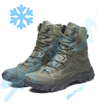 Берцы зимние ботинки тактические мужские, черевики тактичні чоловічі берці зимові, натуральна шкіра, размер 43, Bounce ar. DF-CEN-3143, цвет хаки