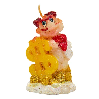 Свечка - Дракон с долларом, 6,5 см, желтый, воск (441396-1)