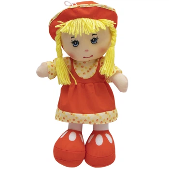 Мягкая кукла с вышитым лицом, 36 см, красное платье (860821)