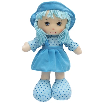 Мягкая кукла с вышитым лицом, 36 см, голубое платье (861088)
