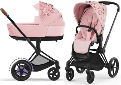 Универсальная коляска 2 в 1 Cybex e-Priam 4.0 Fashion Edition Simply Flowers Pink шасси Matt Black