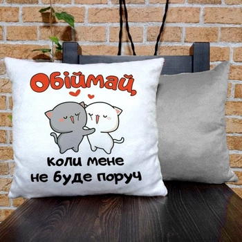 Подушка плюшева квадратна 32х32см з принтом Обіймай коли мене не буде поруч котики