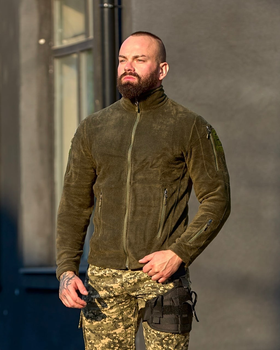 Спортивна чоловіча флісова кофта Хакі з бічними кишенями та додатковими на рукавах XL