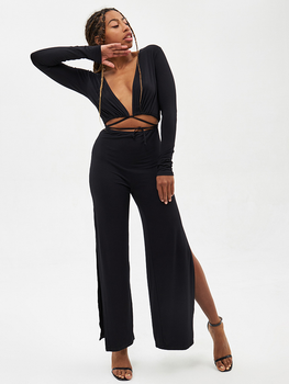 Black Slinky V Waist Wide Leg Trousers