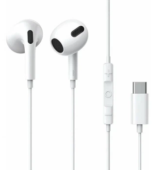 Навушники type-C Baseus C17-1 для Samsung, Xiaomi, iPhone 15/16 з мікрофоном гарнітура, нова модель - вбудований ЦАП білі