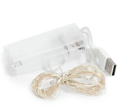Гирлянды на батарейку + usb нить 50 диодов 5м White