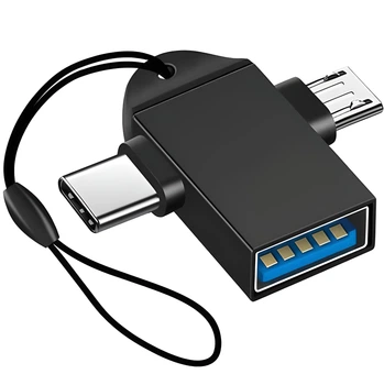 Комбинированный 2в1 переходник с USB-A на USB-C + MicroUSB для смартфона/ноутбука OEM UA2MIX-01, OTG адаптер