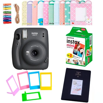 Камера моментальной печати Fujifilm Instax Mini 11 Dark Grey / Фотобумага 2 картриджа на 20 снимков / Фотоальбомом Черный на 64 снимка