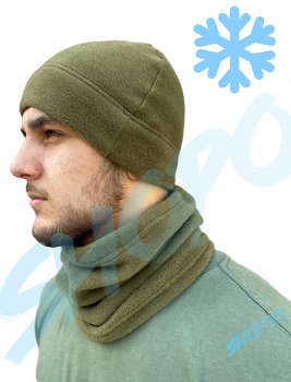Шапка и баф зимняя флис тактическая цвет хаки, зимова шапка та баф фліс тактична, універсальній розмір, Bounce CD-RE-4012