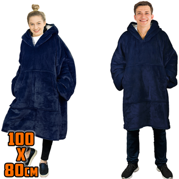 Толстовка плед з рукавами і капюшоном Huggle Hoodie оверсайз, теплий худі з великою кишенею для рук Синій