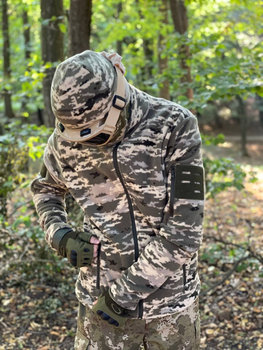 Кофта флисовая мужская военная тактическая с липучками под шевроны ВСУ (ЗСУ) Пиксель 8709 46 размер хаки