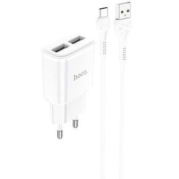 СЗУ Hoco C88A Star round 2.4A (2USB-A) + кабель USB to Type-C Белый