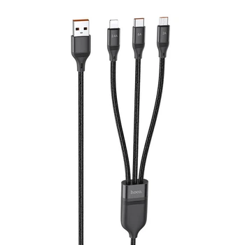 Дата кабель Hoco U104 Ultra 6A 3in1 Lightning-MicroUSB-Type-C (1.2m) Черный