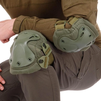 Міцні тактичні наколінники та налокітники комплект захисту для колін та ліктів PRO TACTICAL оливкові АН7495