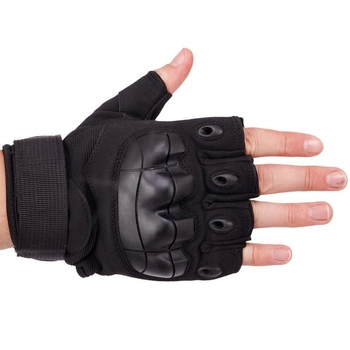 Защитные тактические перчатки без пальцев Военные перчатки открытые TACTICAL Полиэстер Кожзам Черный (BC-8805) L