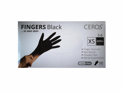 Рукавички нітрилові неопудрені CEROS - FINGERS Чорні XS 100 шт