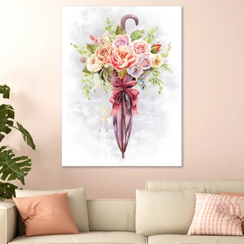 Картина Холстович Flower umbrella 30x40 см. Картина с цветочным зонтиком для офиса, гостиной, спальни, интерьера