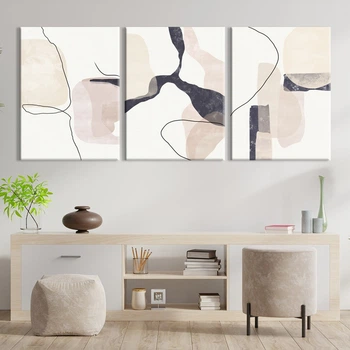 Модульна картина Холстович Abstract Geometric Graphics 225х100 см. Інтер'єрна картина з абстракцією у вітальню, спальню, кухню, офіс