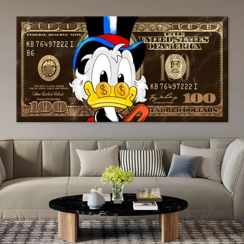 Картина Холстович 100$ gold scroodge 30х60 см. Картина з грошима для офісу, вітальні, спальні, інтер'єру