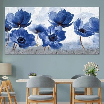 Картина Холстович Field of blue flowers 30х60 см. Картина с синими цветами на стену для офиса, гостиной, кухни, спальни, интерьера