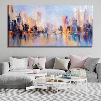 Картина Холстович Skyline City View 60х120 см. Картина с абстракцией для офиса, гостиной, спальни, кухни, интерьера