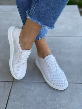 Кеди жіночі ShoesBand Повністю Білі Натуральні шкіряні з перфорацією на білій підошві 38 (24,5 см) (S97031)