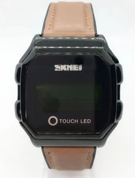 Мужские часы Skmei 1650 Черные с коричневым ремешком
