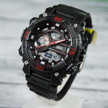 Мужские удобные часы Q&Q GW87J002Y Черные с красным