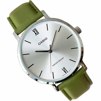 Наручные часы Casio MTP-VT01L-3BUDF стильные Серебристые со светло-зеленым