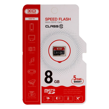 Карта Памяти XO MicroSDHC 8gb 10 Class стандарт Plug and Play Чёрно-Красный
